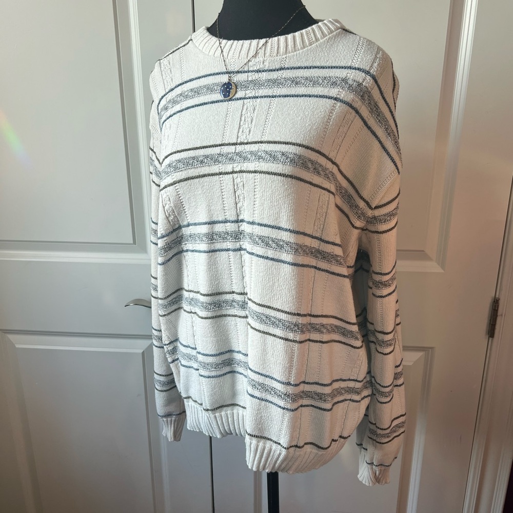 Haggar Women's Sweater in White and Gray Stripes